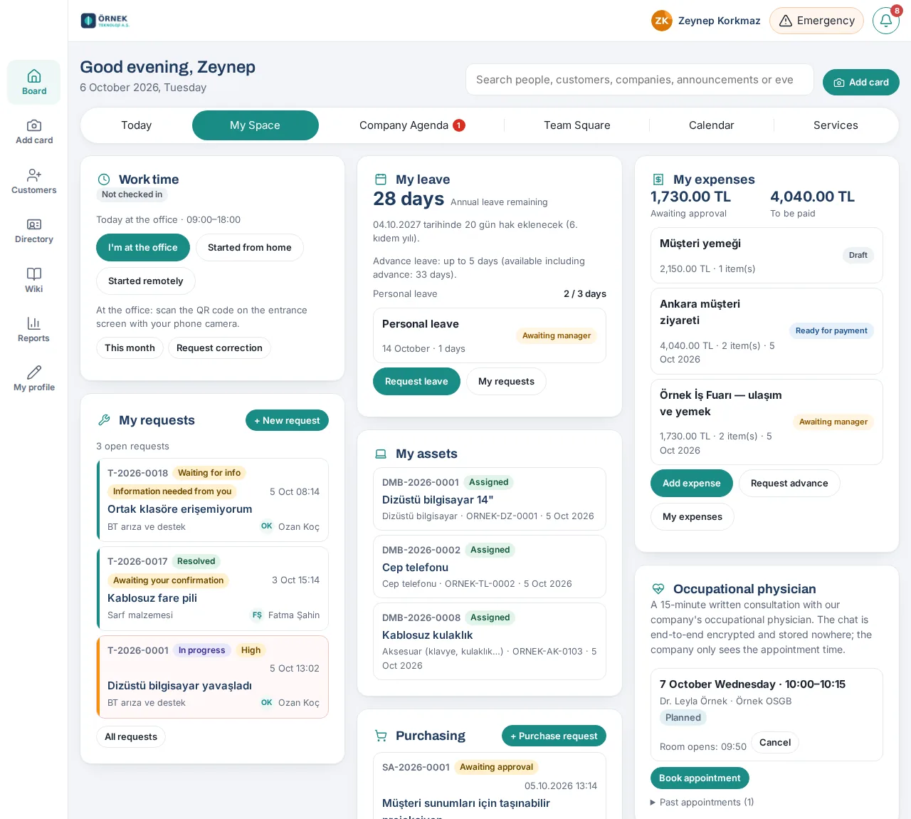 My space: attendance, leave and expense summaries