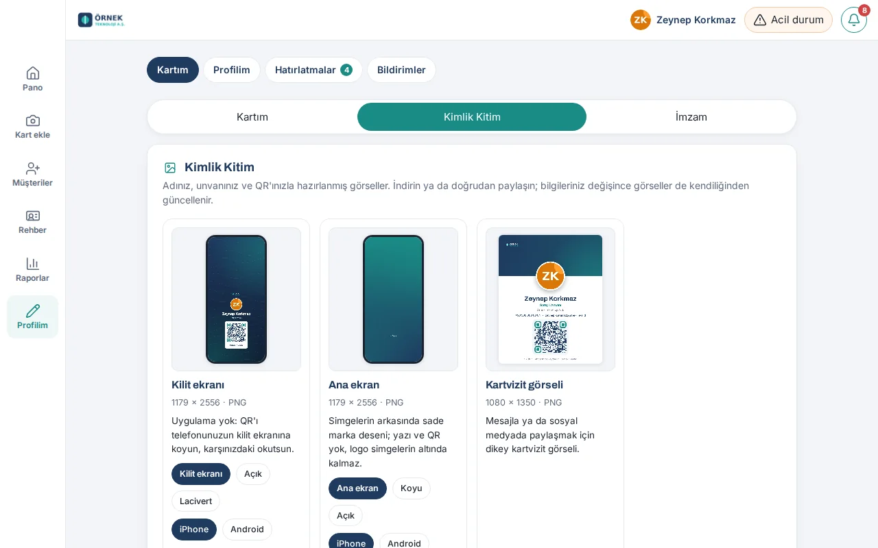 Kimlik Kiti: çalışanın toplantı arka planı, kilit ekranı ve basılı kart görselleri