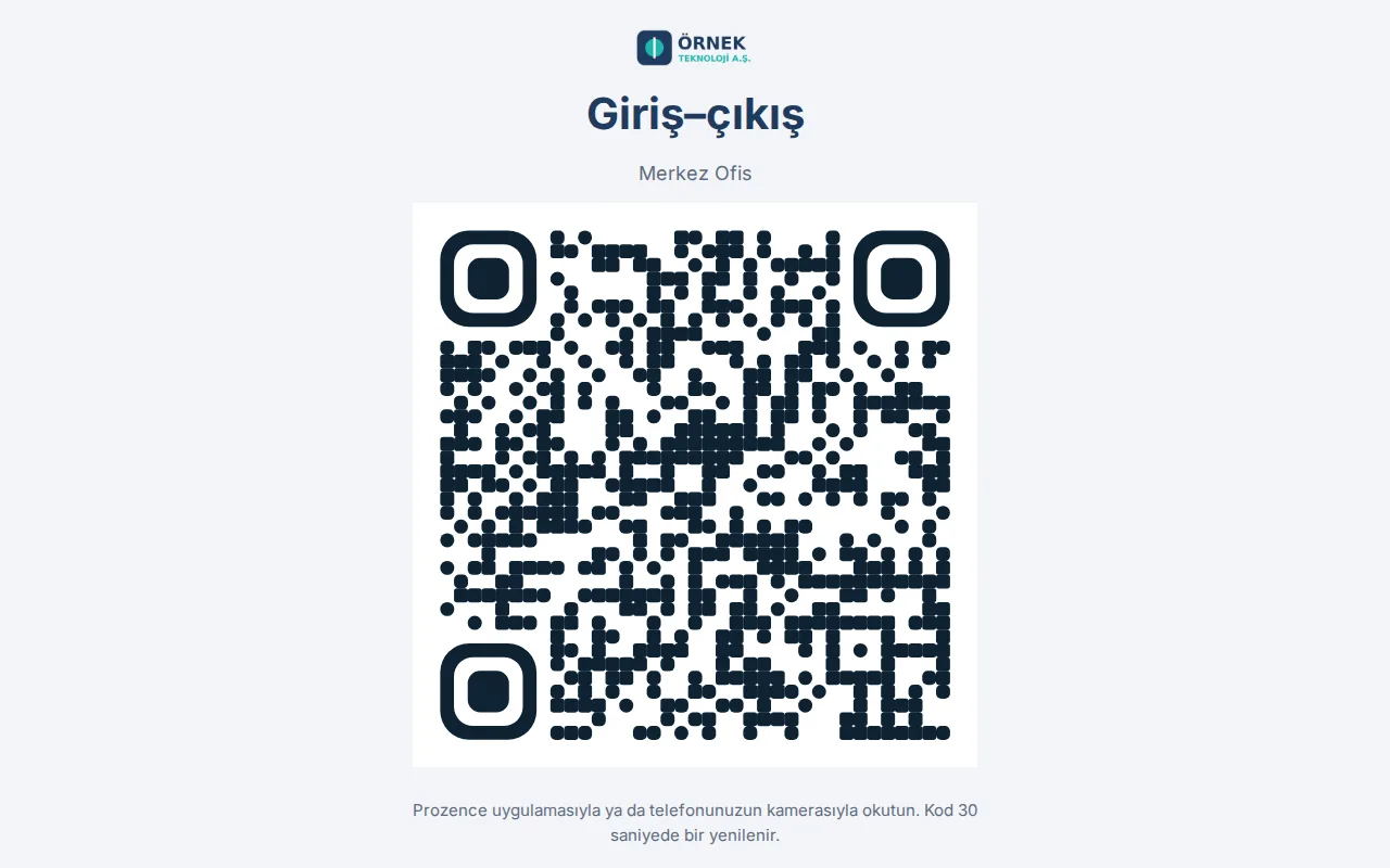 Tablet am Eingang: ein Stempel-QR-Code, der sich alle 30 Sekunden erneuert