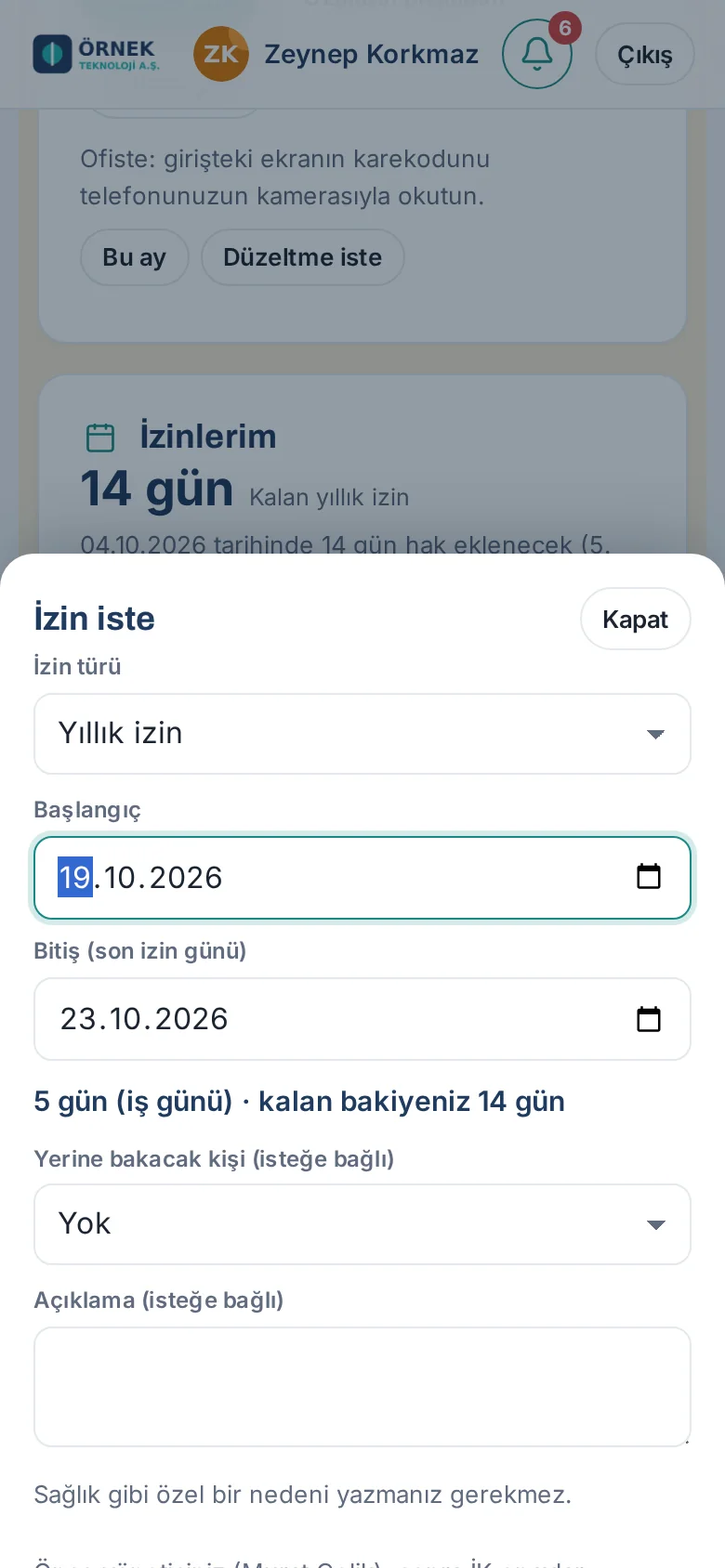 Telefondan izin talebi