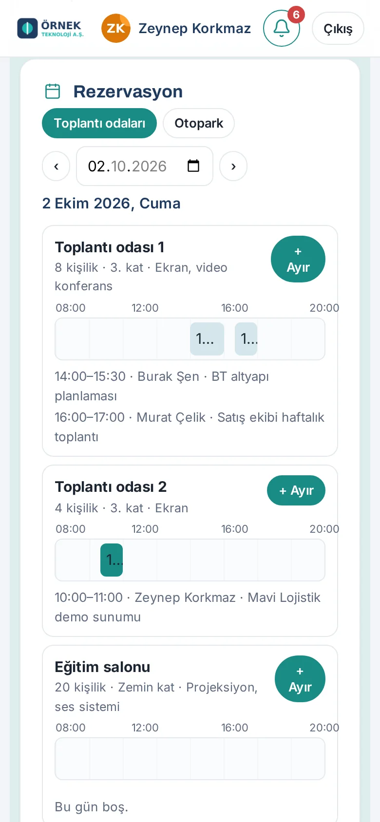 Toplantı odası rezervasyonu