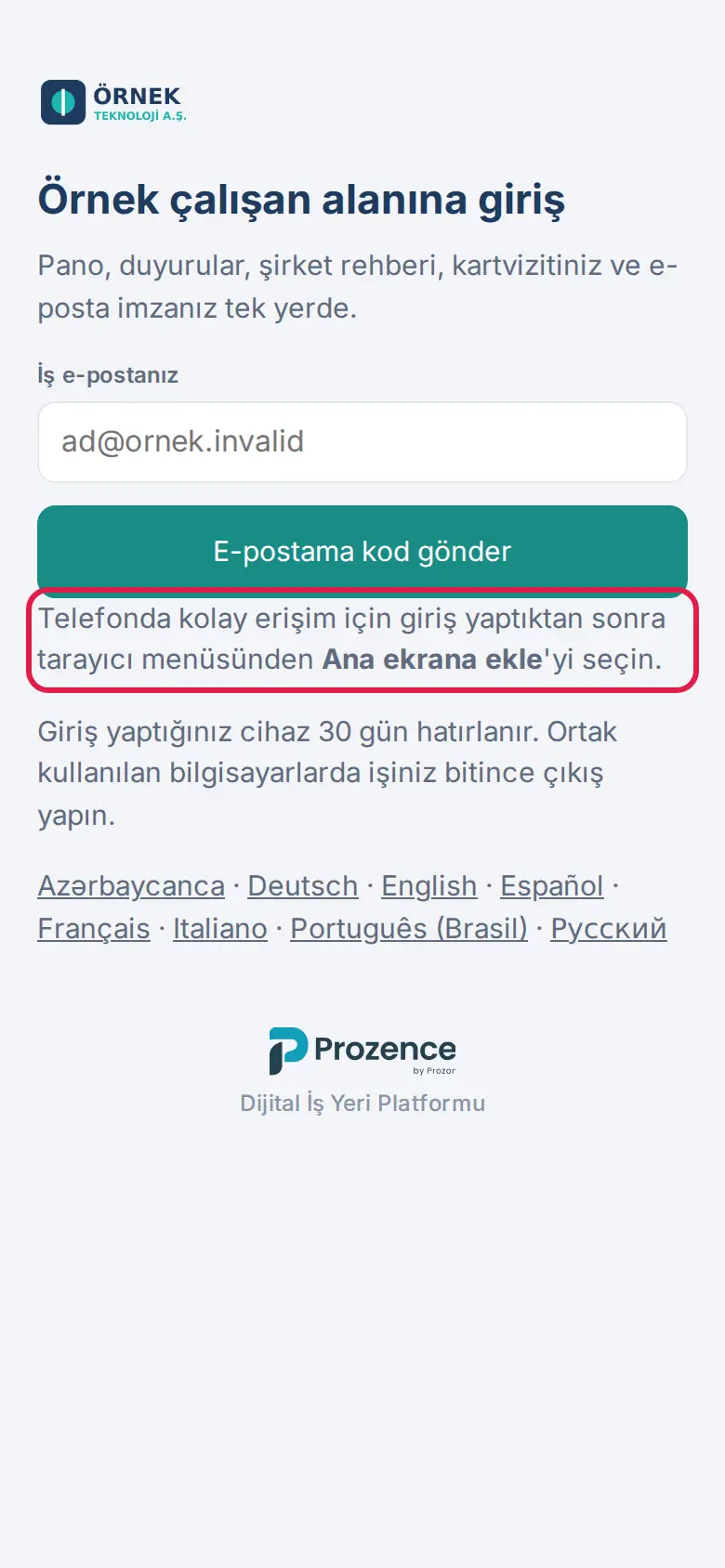 Giriş ekranındaki ana ekrana ekleme ipucu