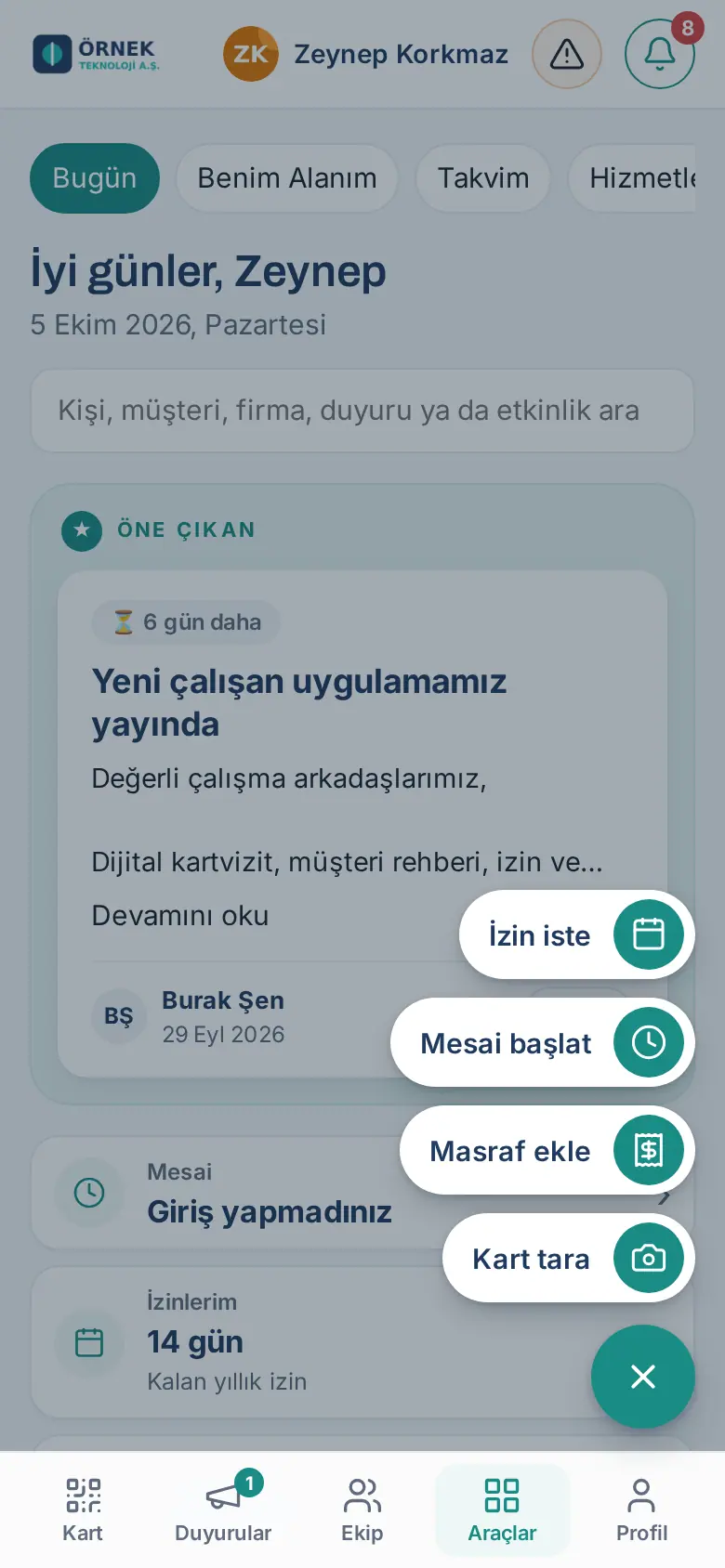 Kısa yol menüsü