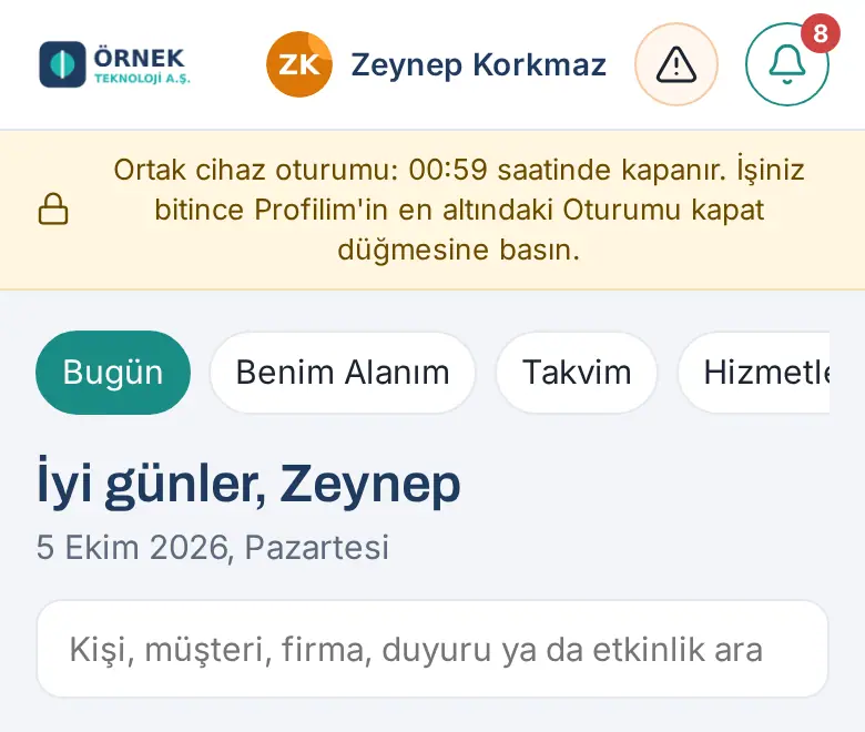 Ortak cihaz oturumu şeridi