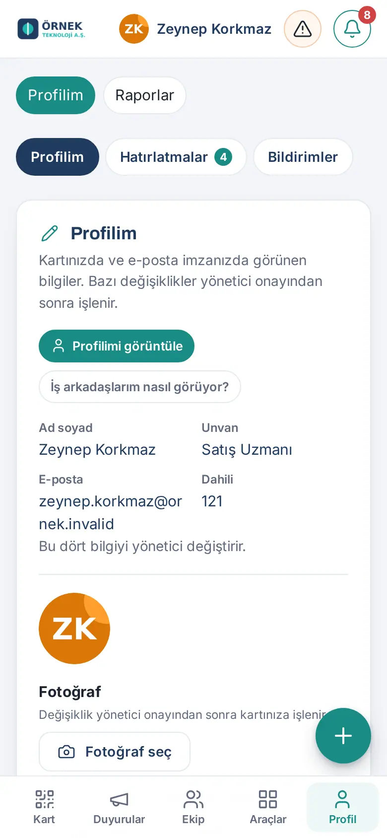 Profilim: yöneticinin değiştirdiği dört bilgi ve fotoğraf