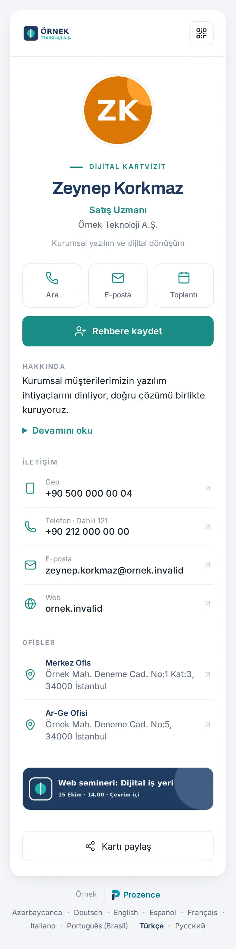 Kartvizit sayfası
