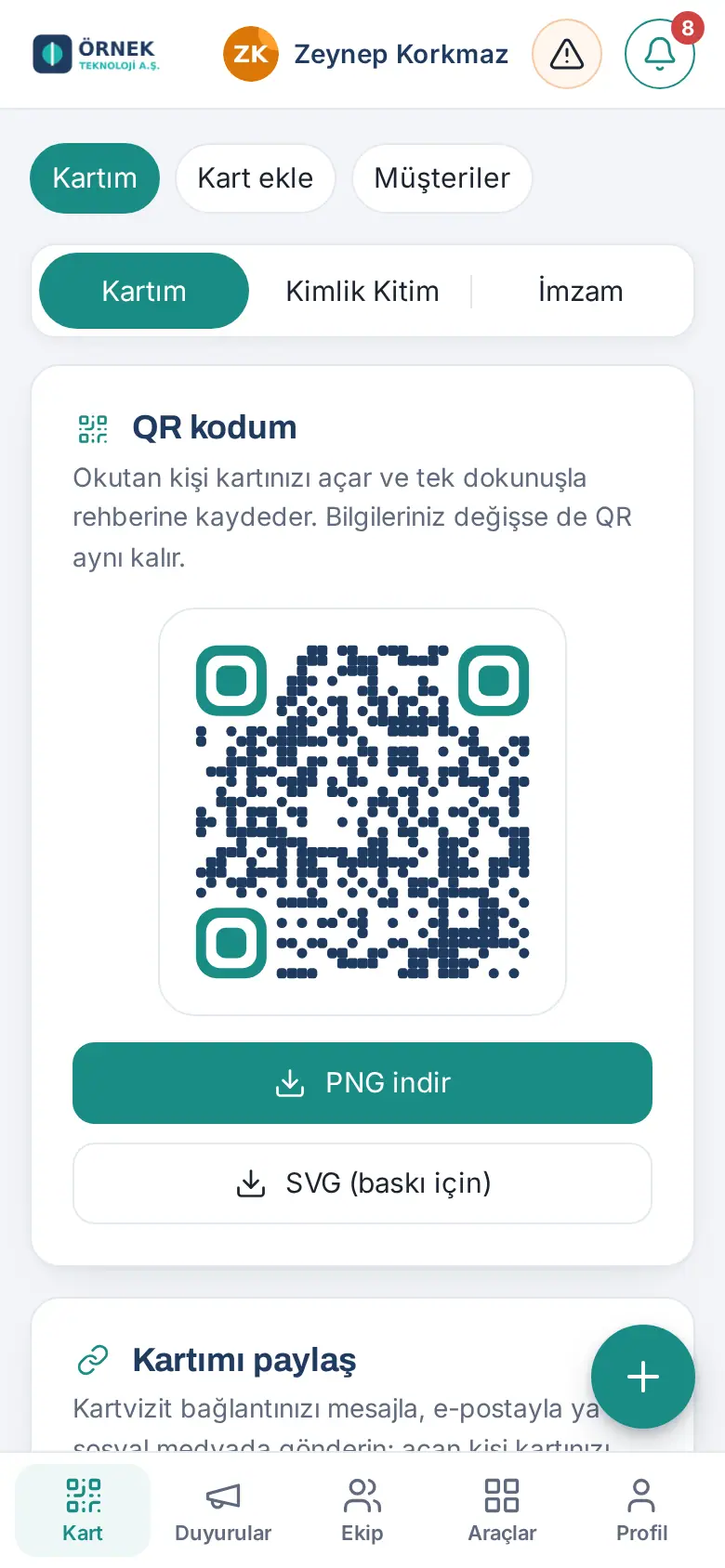 Kartım: QR kodu