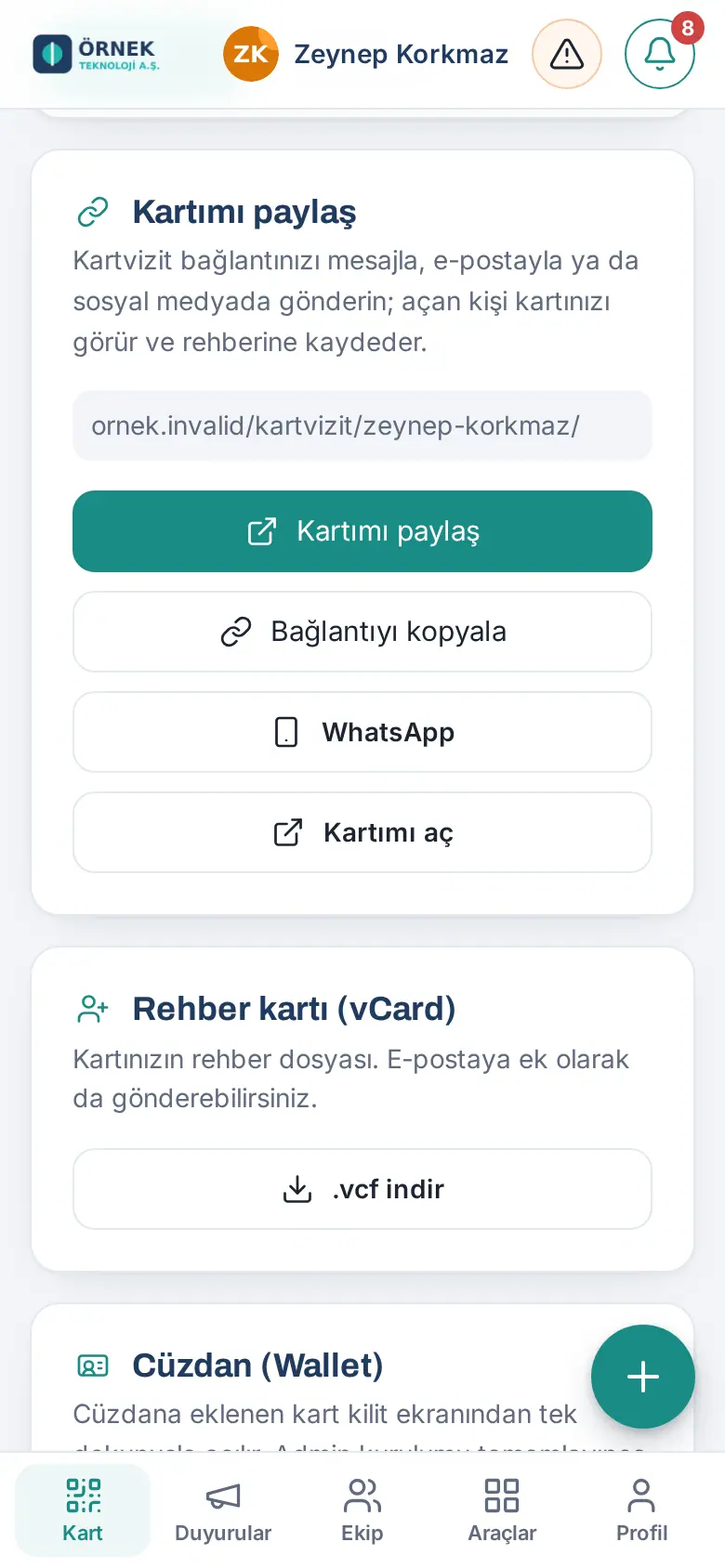 Kartımı paylaş