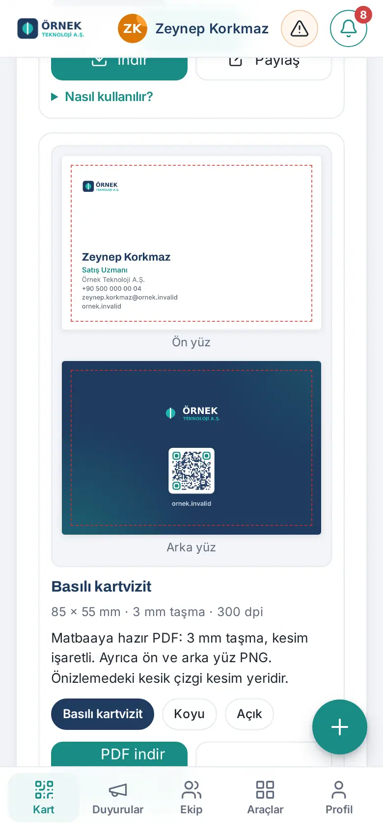 Basılı kartvizit
