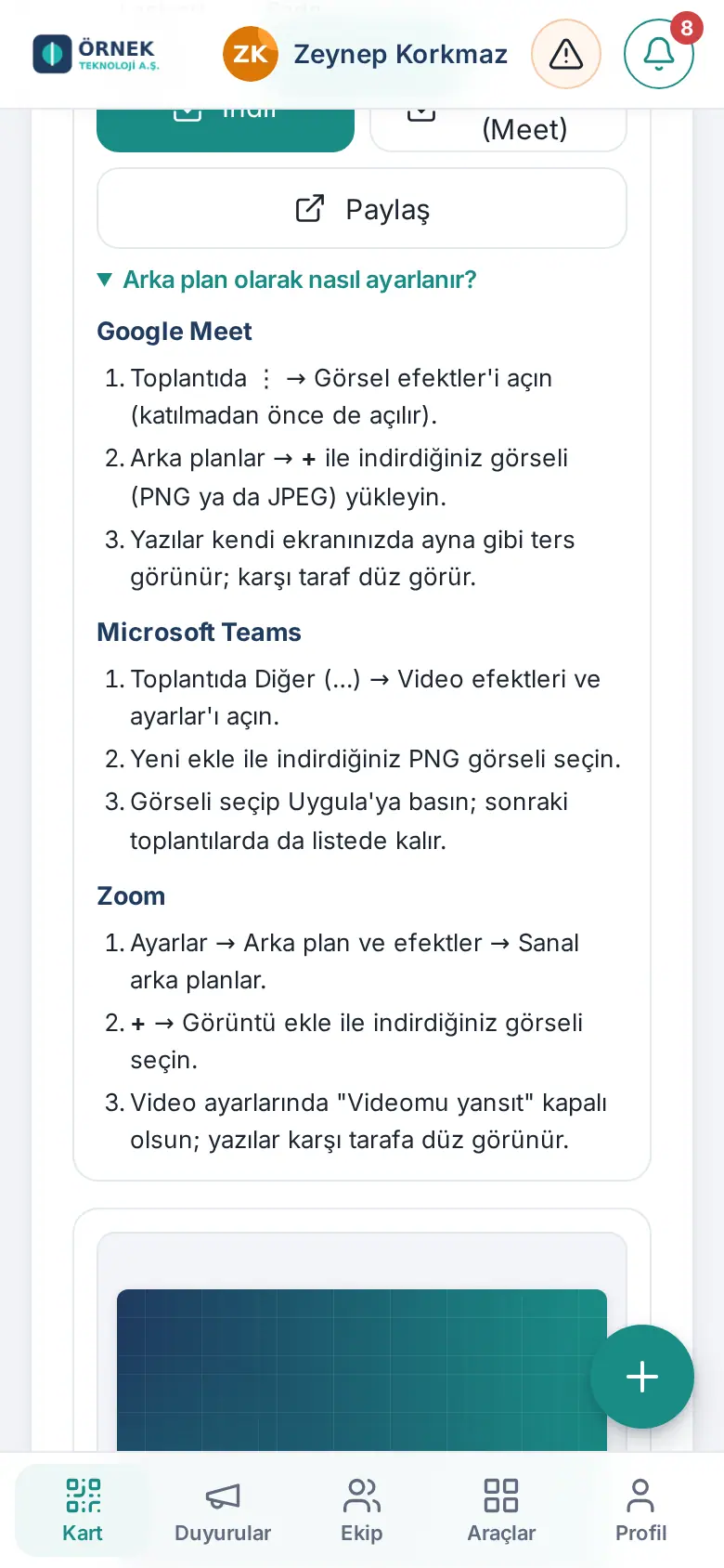Toplantı arka planı kurulum adımları