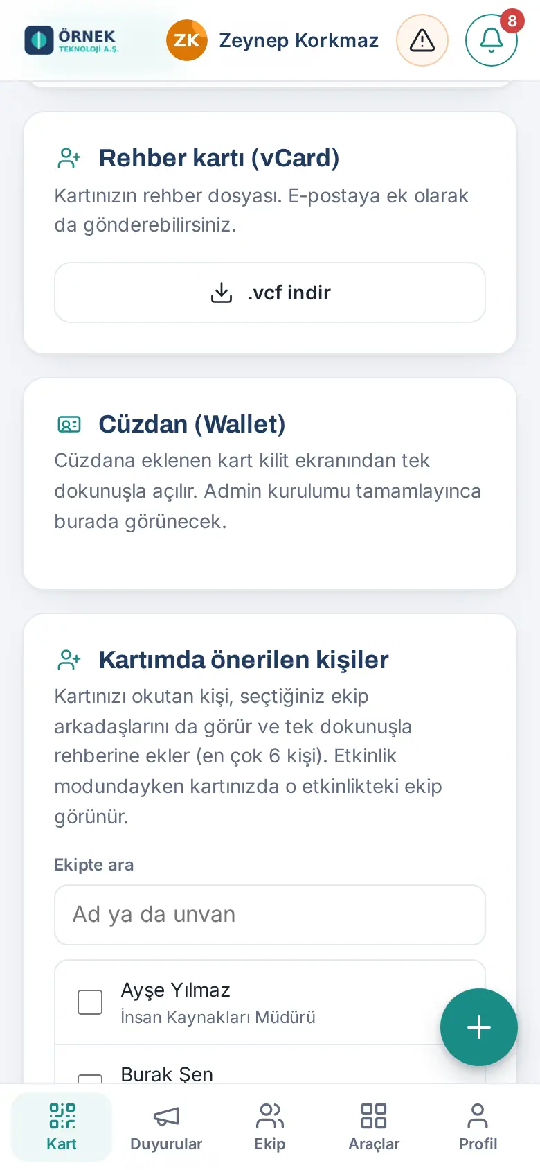Rehber kartı ve Cüzdan