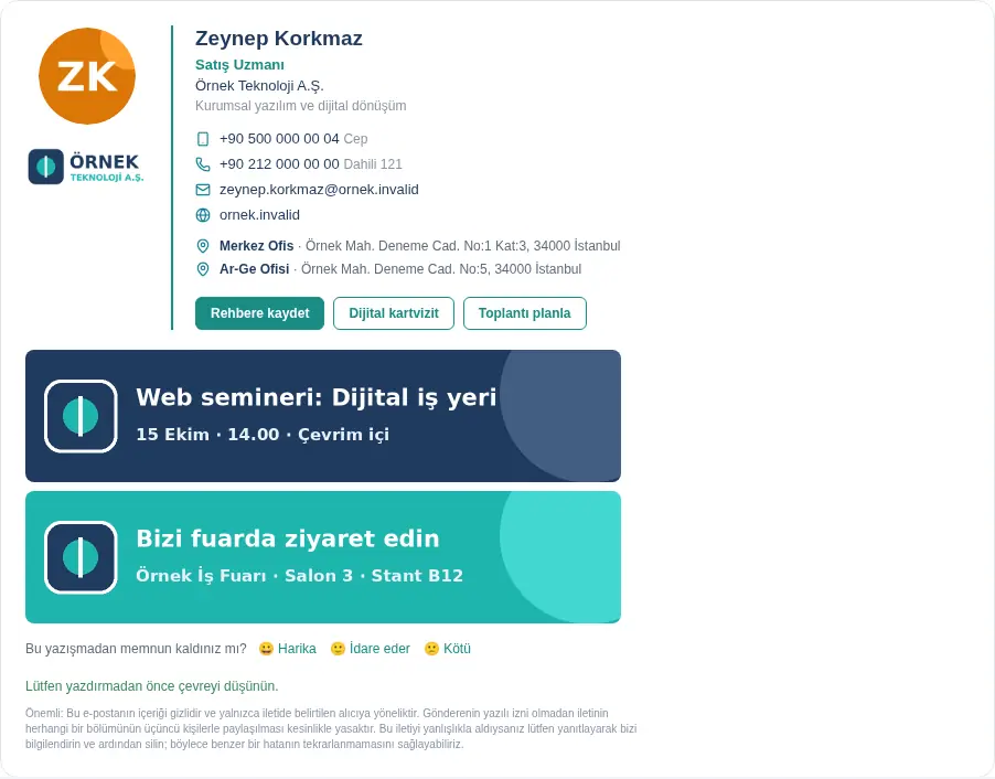 İmzada memnuniyet satırı
