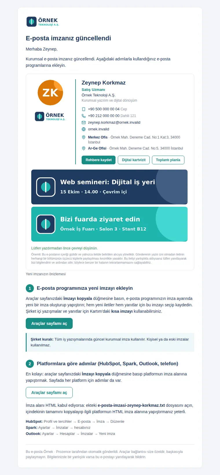 İmza güncellendi e-postası