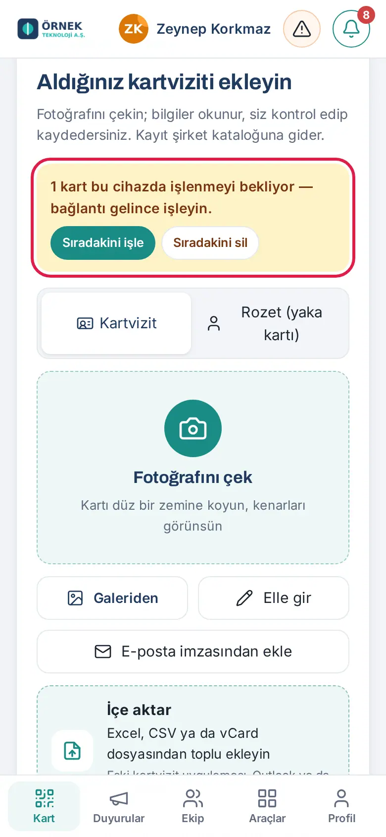 Bekleyen kartlar kutusu