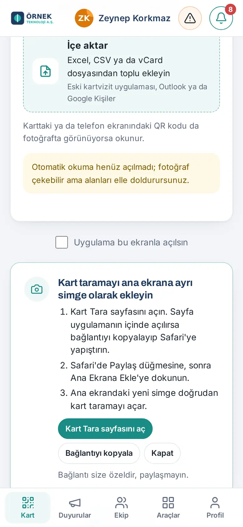 iPhone'da Kart Tara simgesi