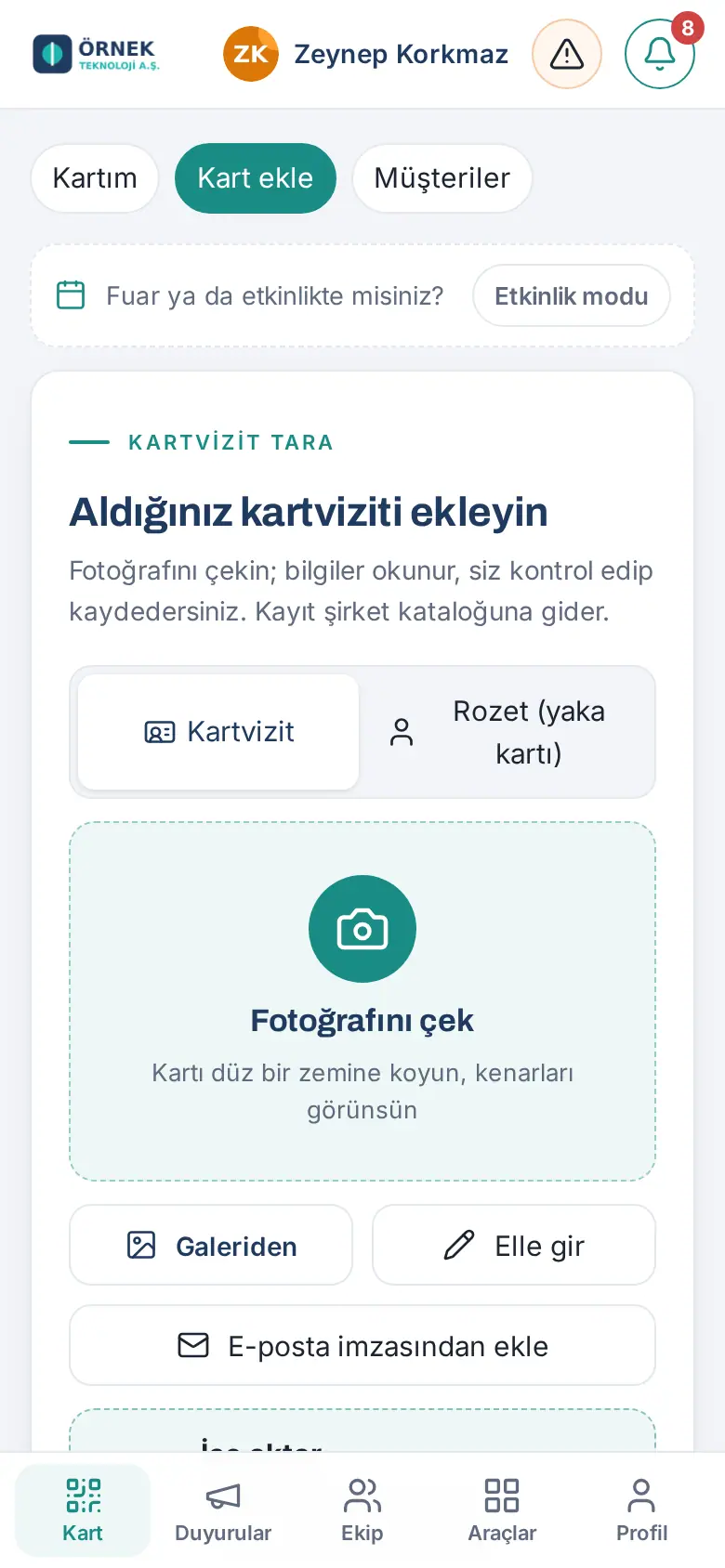 Kart ekle ekranı