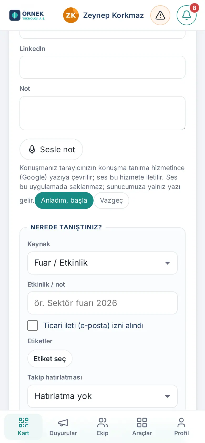 Sesle not bilgisi