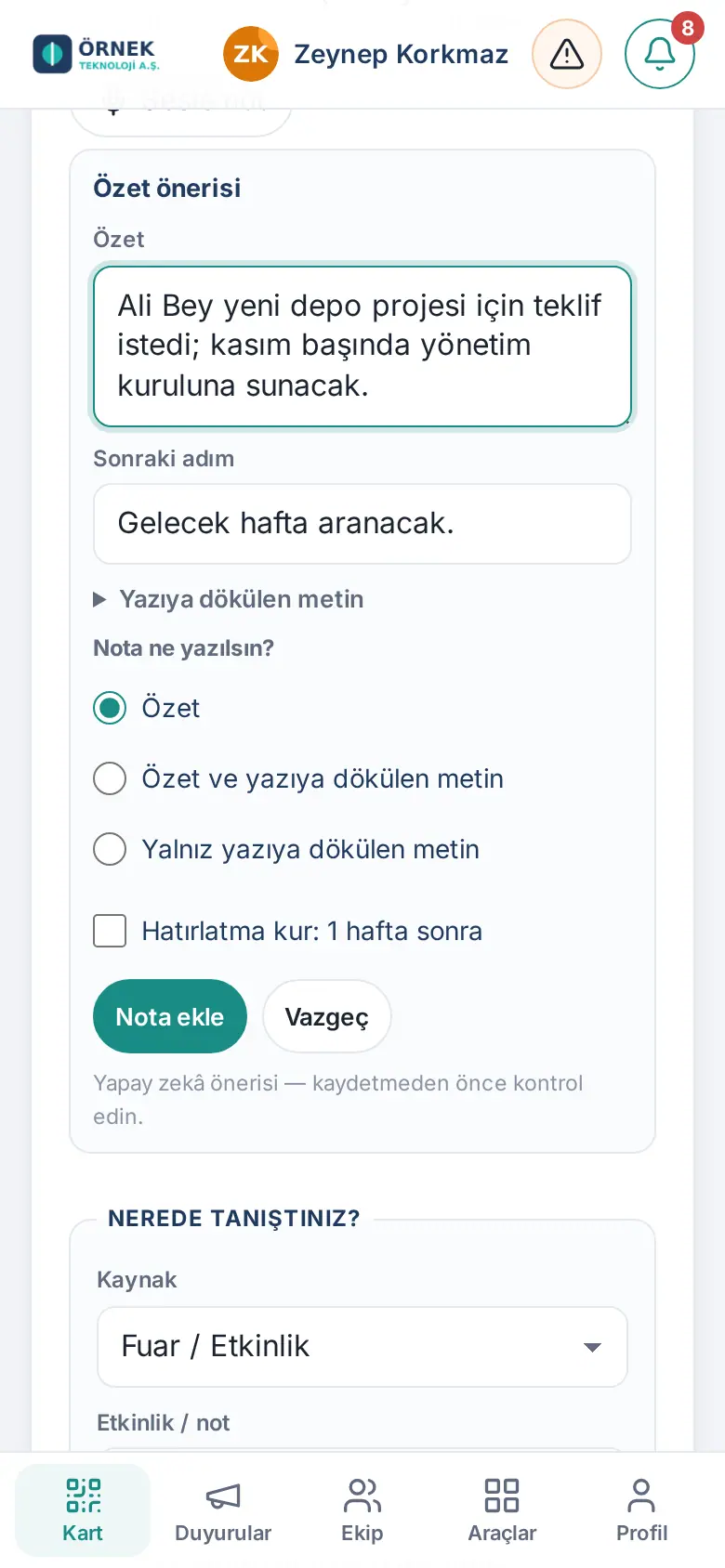 Özet ve sonraki adım