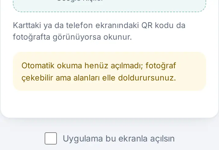 Uygulama bu ekranla açılsın