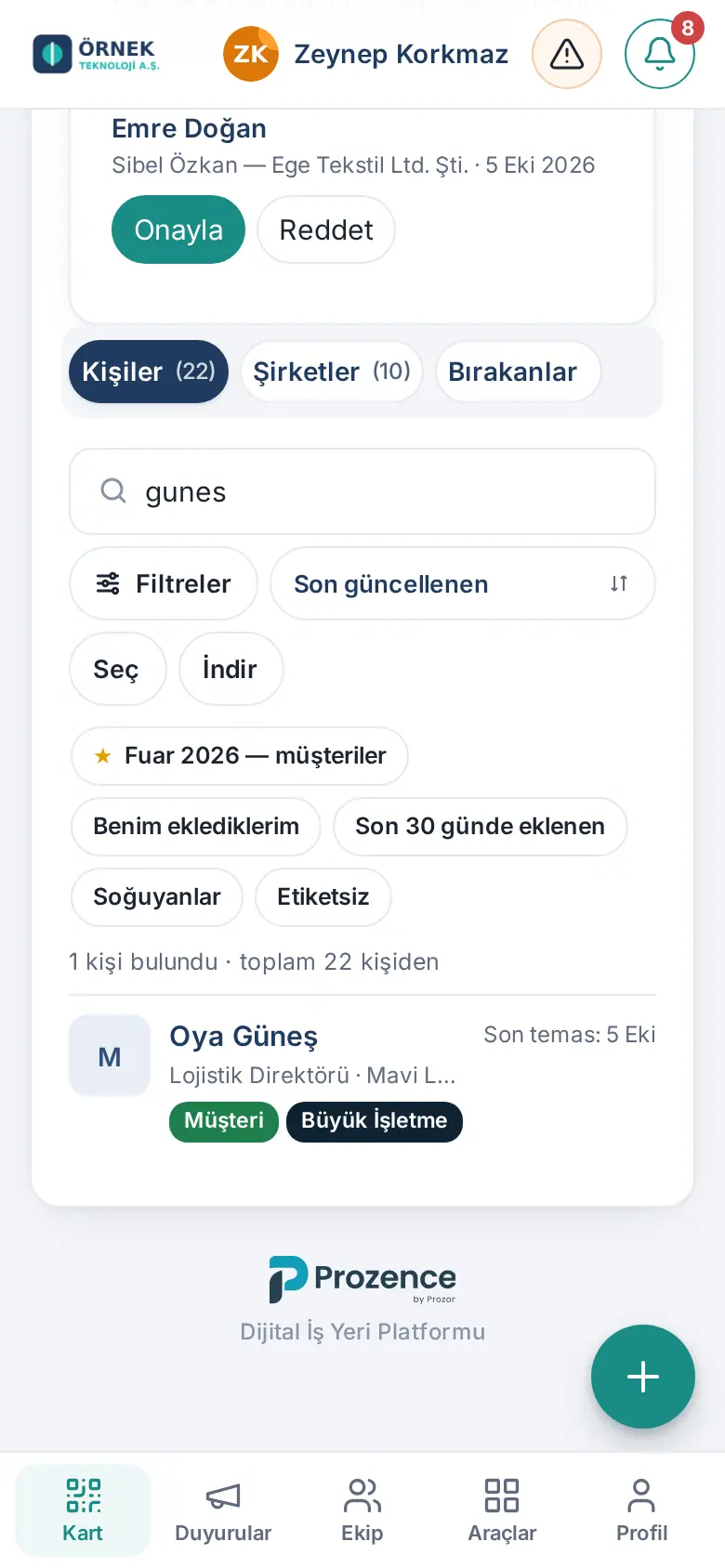 Arama: "gunes" yazınca Oya Güneş bulunur