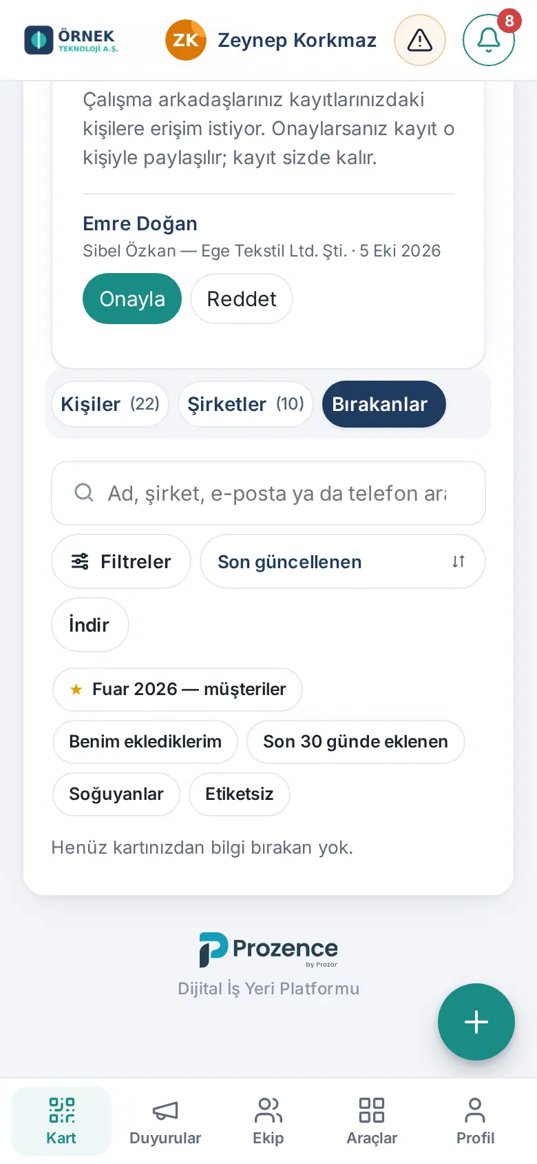 Bırakanlar sekmesi
