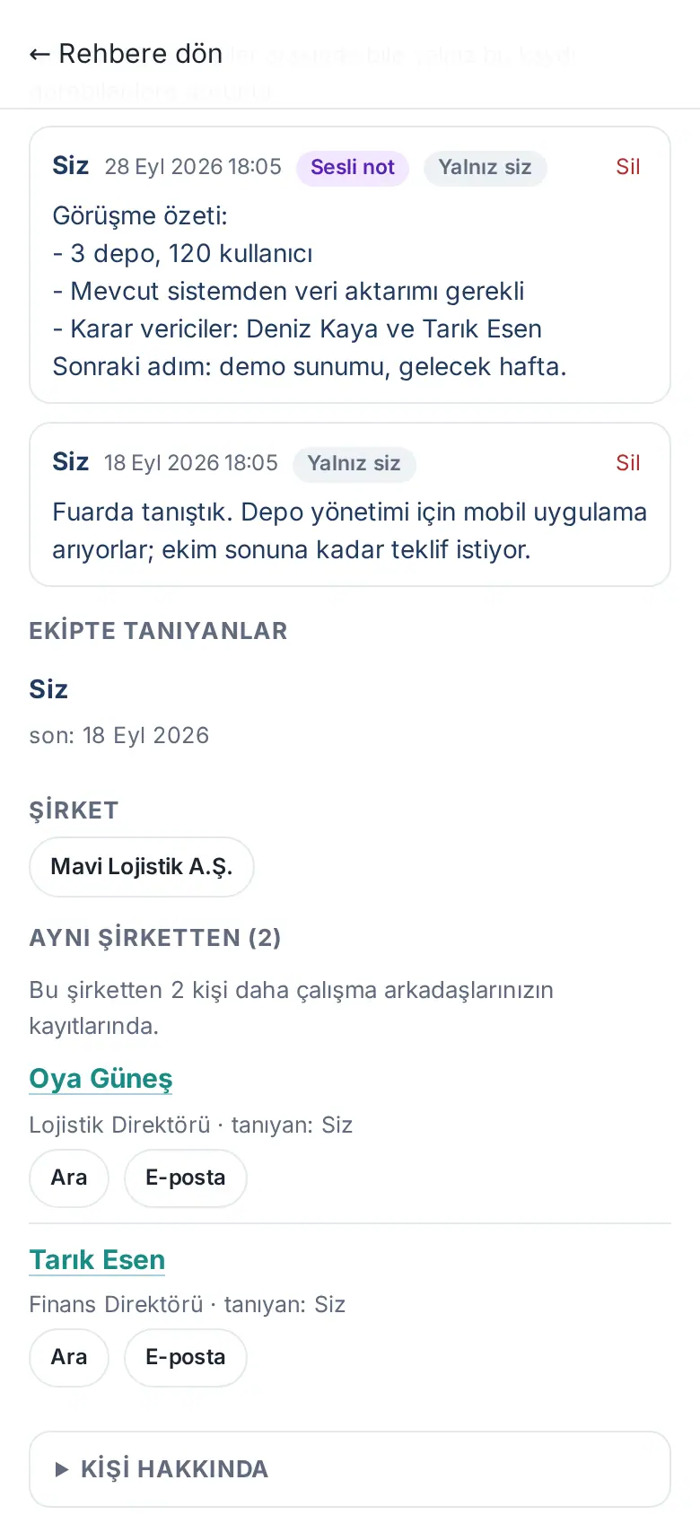 Ekipte tanıyanlar, Şirket ve Aynı şirketten bölümleri