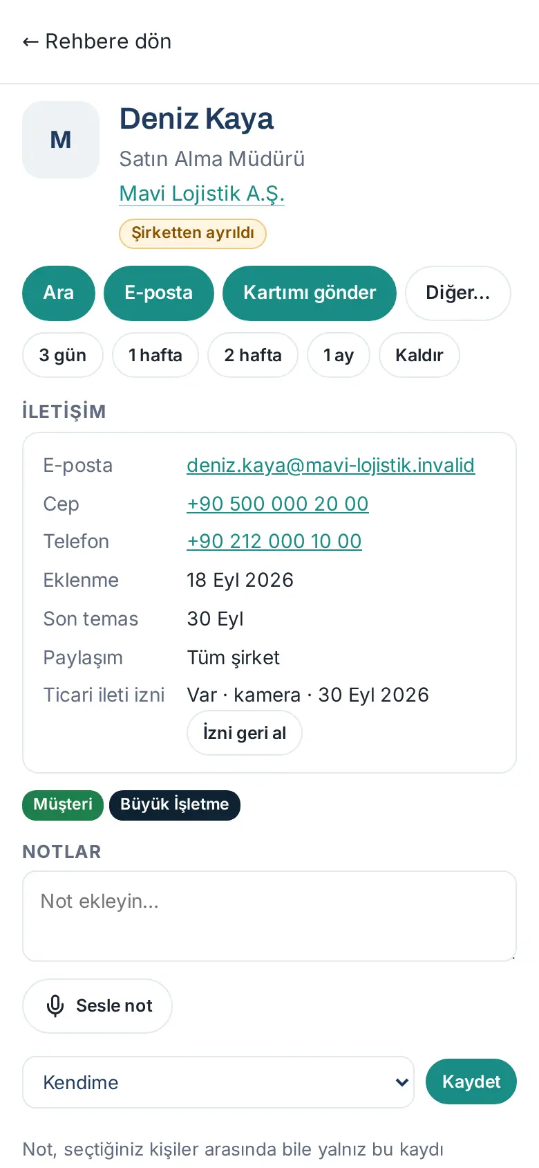Hatırlat: 3 gün, 1 hafta, 2 hafta, 1 ay, Kaldır