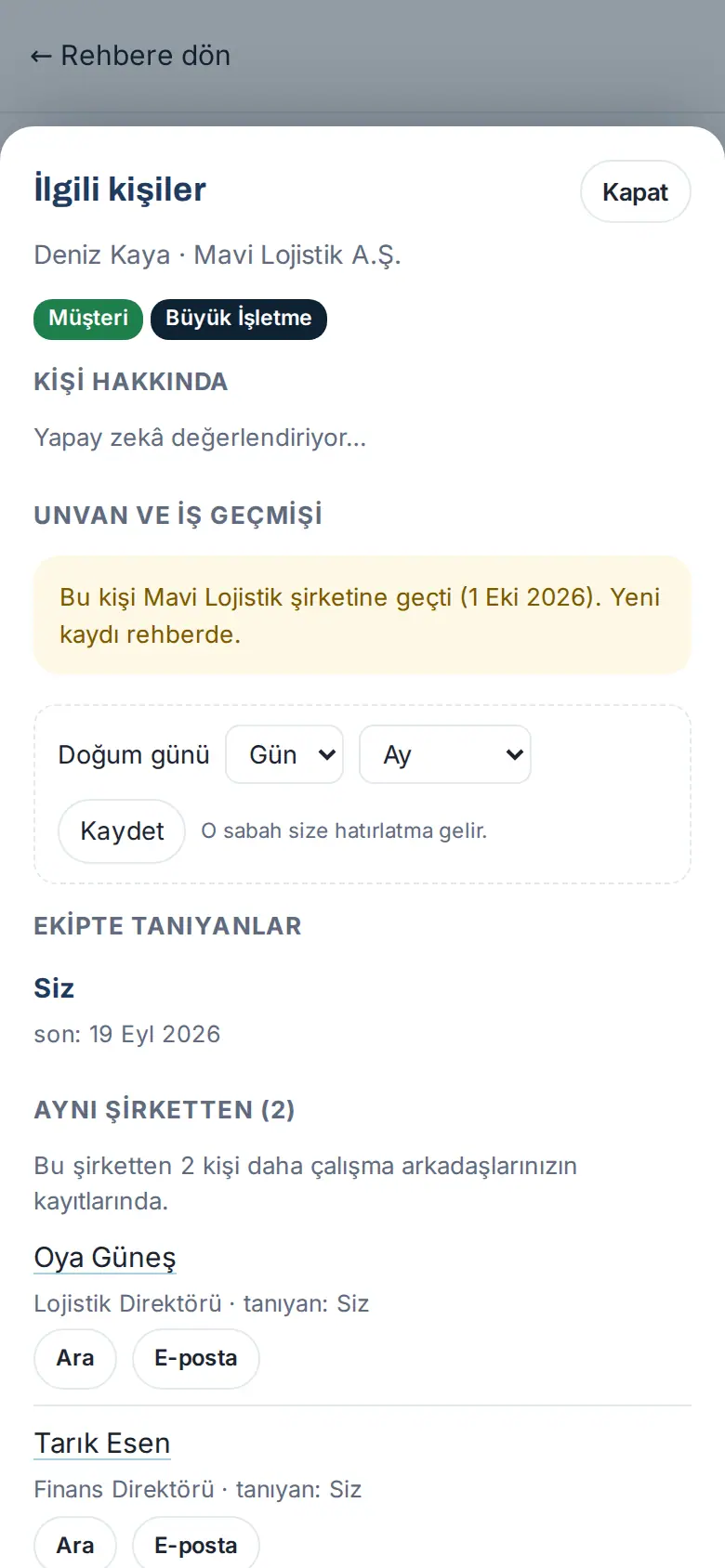 İlgili kişiler penceresi