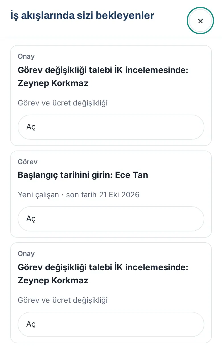 Telefonda İş akışlarında sizi bekleyenler: onay ve görev satırları, Aç düğmeleri