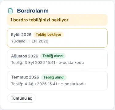 Bordrolarım kutusu: bir bordro tebliğ bekliyor, iki bordro tebliğ alındı