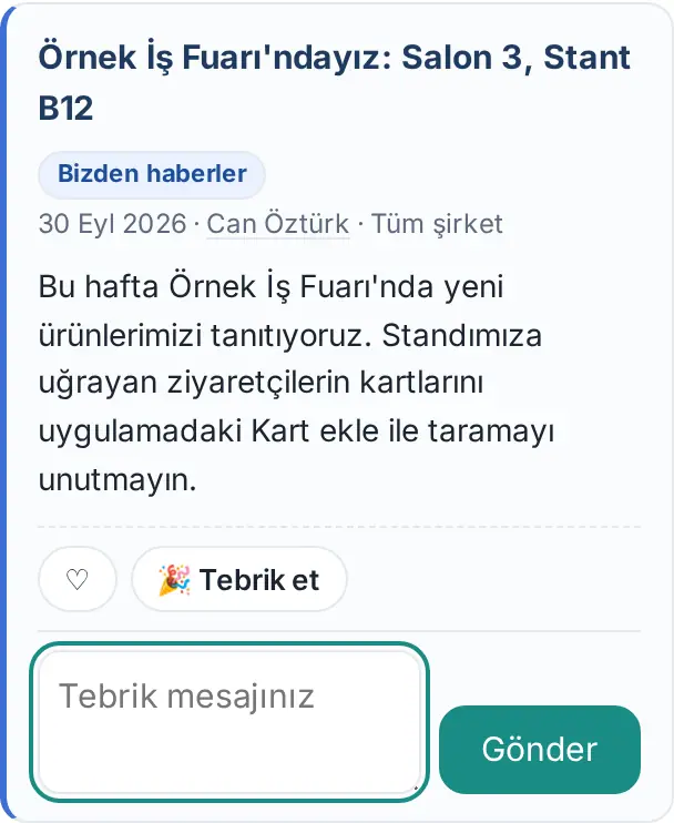 Duyuruda beğeni ve Tebrik et; Tebrik mesajınız kutusu