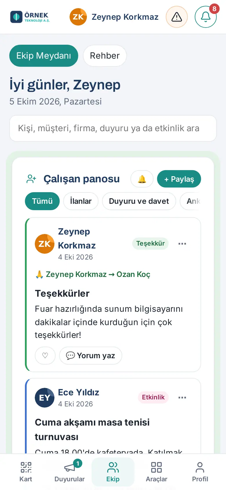 Ekip Meydanı: Çalışan panosu ve tür süzgeçleri