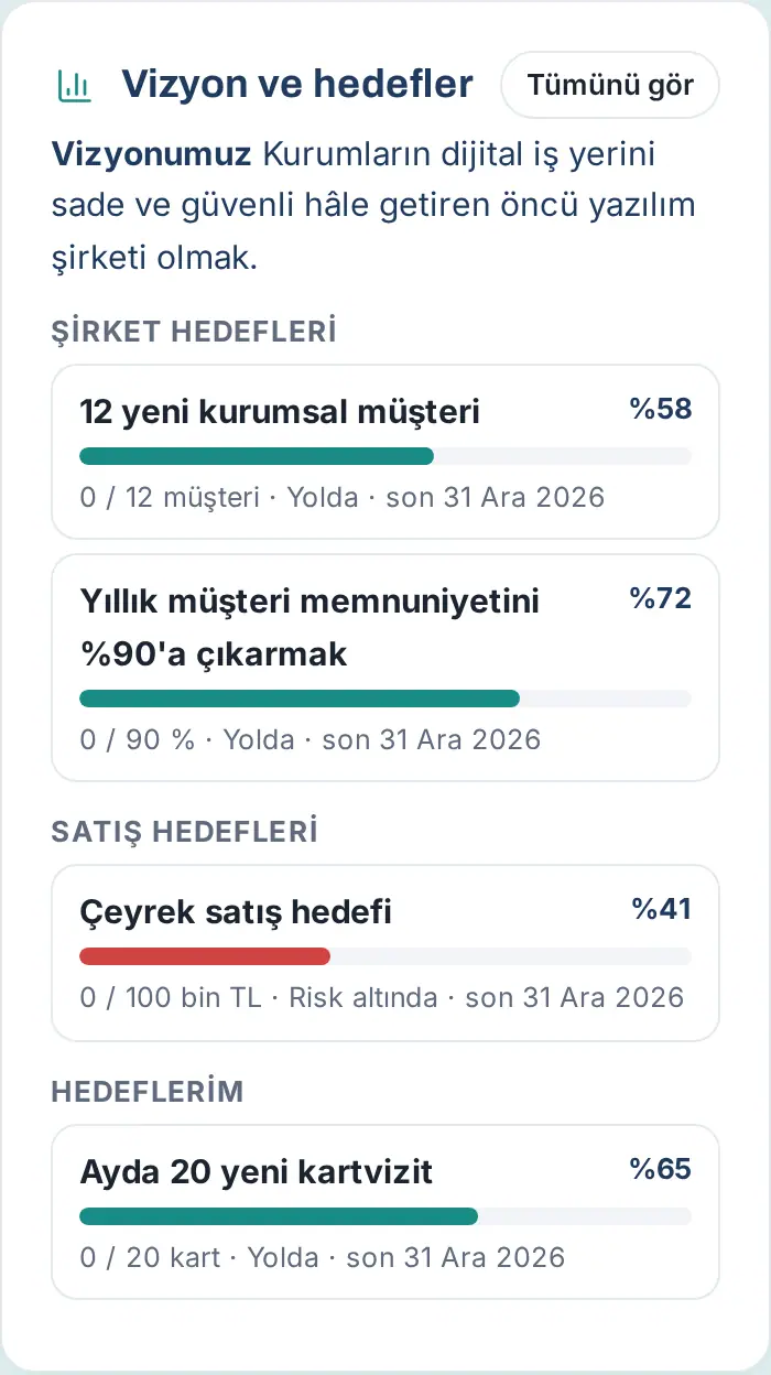 Vizyon ve hedefler kutusu