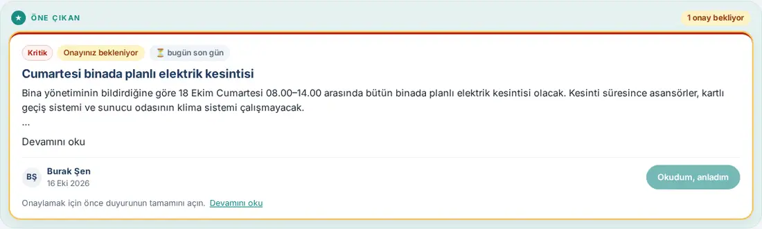 Bugün'de öne çıkan Kritik duyuru: Onayınız bekleniyor, bugün son gün ve soluk Okudum, anladım düğmesi
