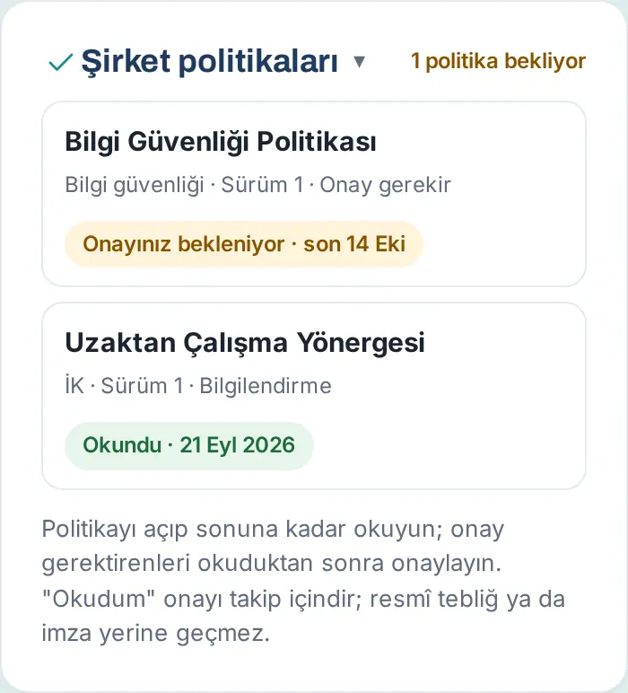 Şirket politikaları: onay bekleyen ve okunmuş politika
