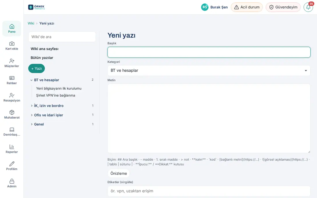 Wiki'de yeni yazı formu (bilgisayar)