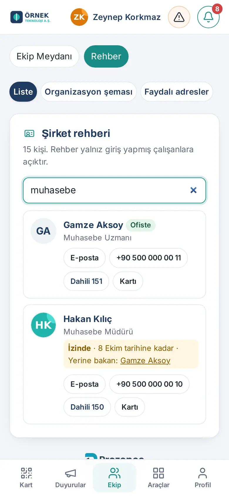 Rehberde İzinde satırı ve Yerine bakan kişi