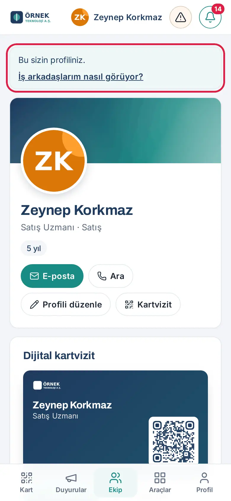 Kendi profiliniz: Bu sizin profiliniz. İş arkadaşlarım nasıl görüyor?