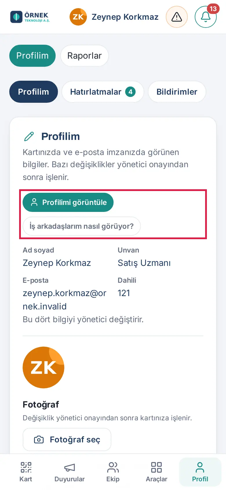 Profilim: Profilimi görüntüle ve İş arkadaşlarım nasıl görüyor?