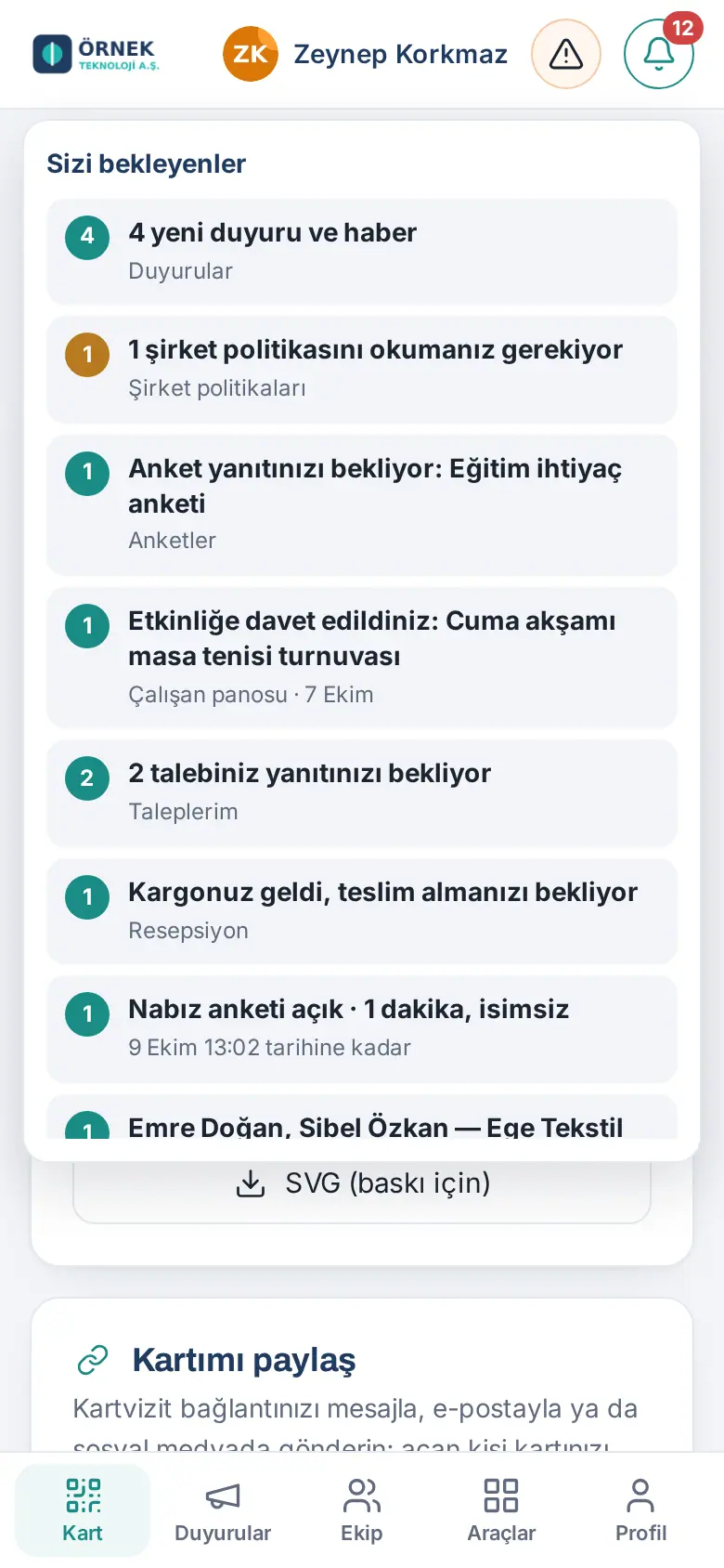 Sizi bekleyenler: duyurular, politika, anket, davet, talepler, kargo, Nabız