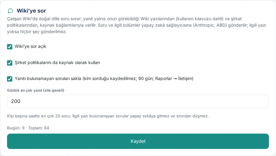 Admin → Genel → Wiki'ye sor
