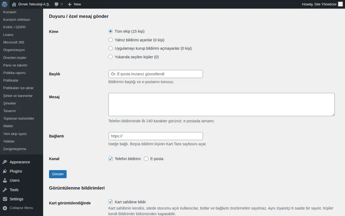 WordPress Bildirimler: Duyuru / özel mesaj gönder