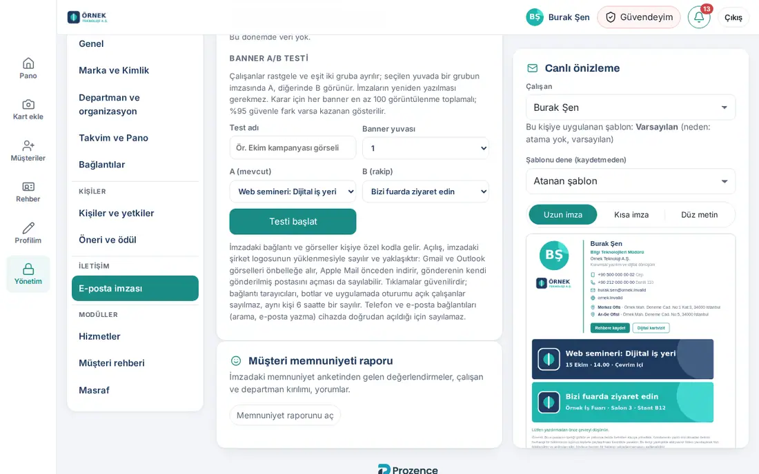 Banner A/B testi: test adı, banner yuvası, A ve B bannerları ve Testi başlat