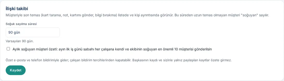 İlişki takibi: Soğuk sayılma süresi ve aylık özet