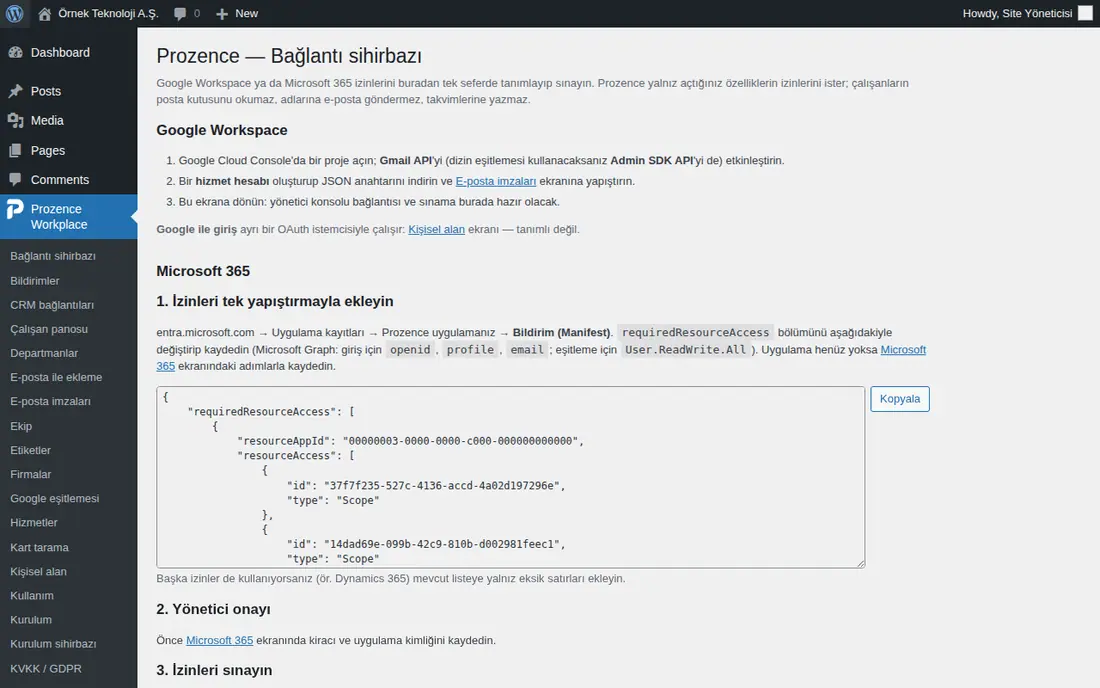 WordPress Bağlantı sihirbazı: Google Workspace ve Microsoft 365 adımları (bağlı değil)