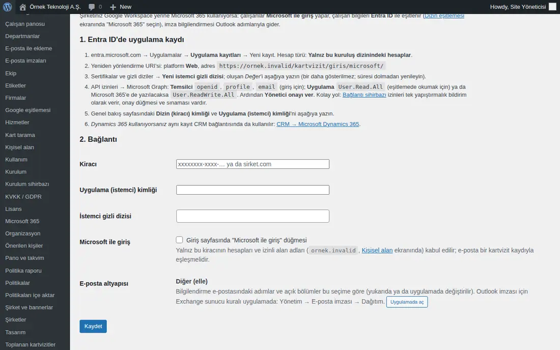 Microsoft 365: Entra ID adımları ve bağlantı alanları