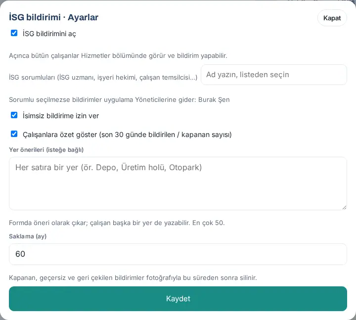 İSG ayarları