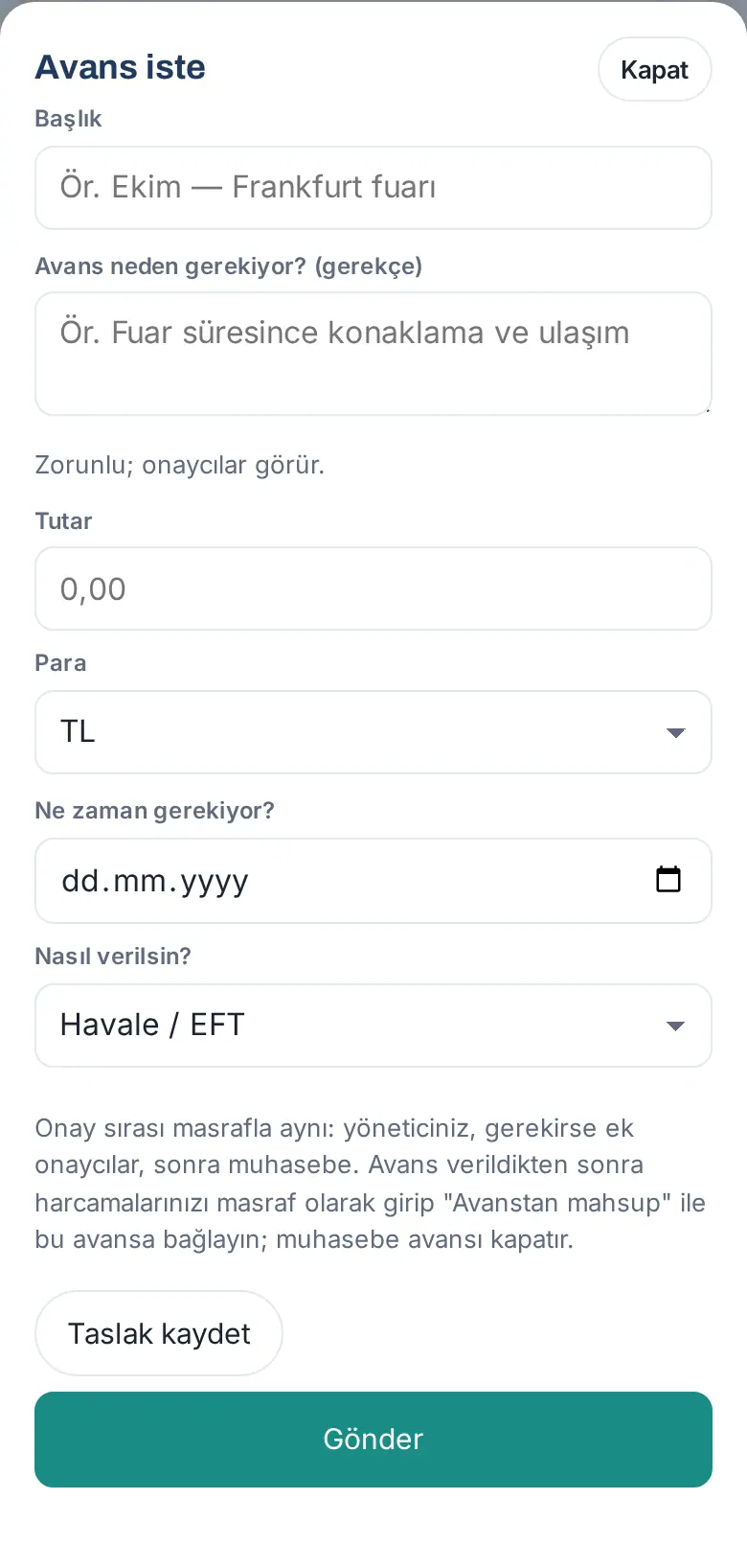 Avans iste penceresi