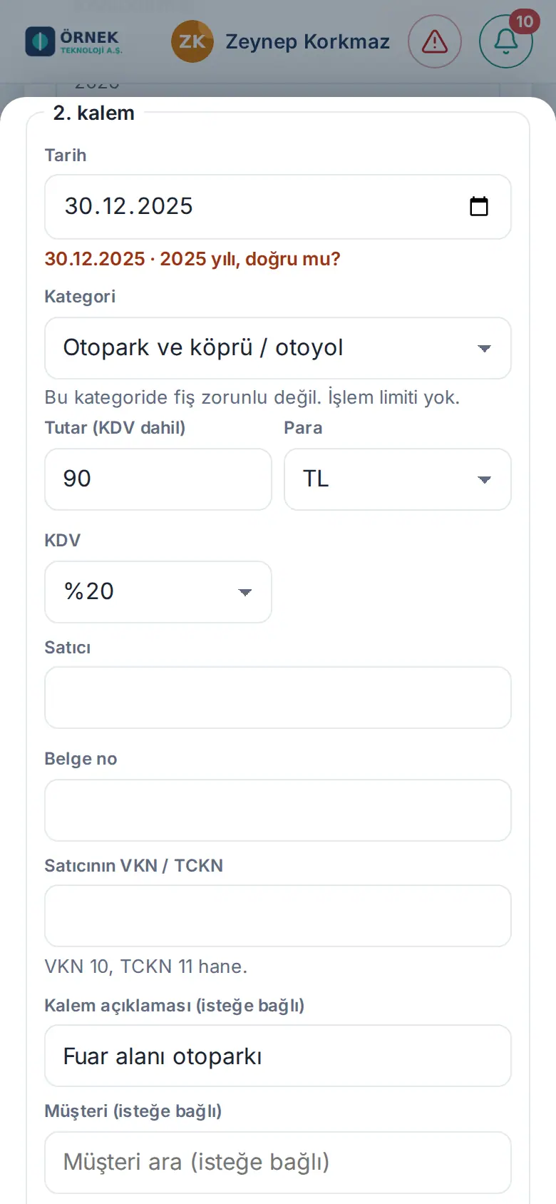 Kalem tarihinin altında "2025 yılı, doğru mu?" uyarısı