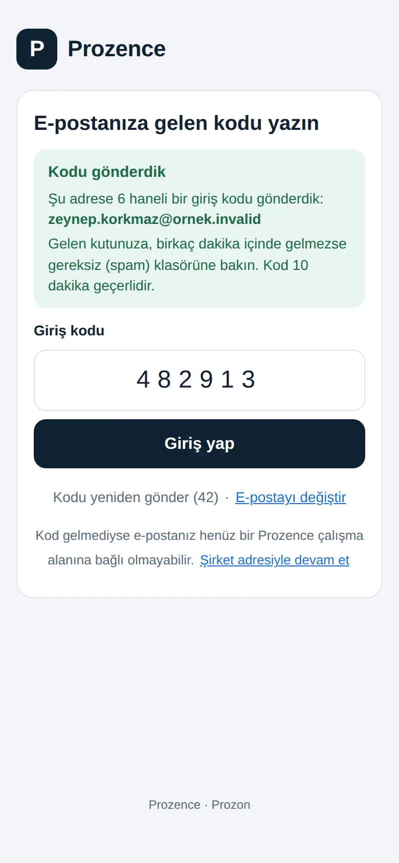 E-postanıza gelen kodu yazın: Kodu gönderdik, Giriş kodu, Giriş yap, Kodu yeniden gönder